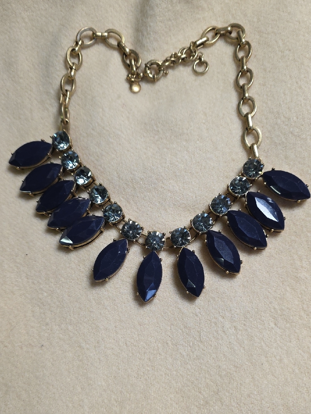 J. Crew Gold-Tone Necklace with Navy and Light Blue Crystals